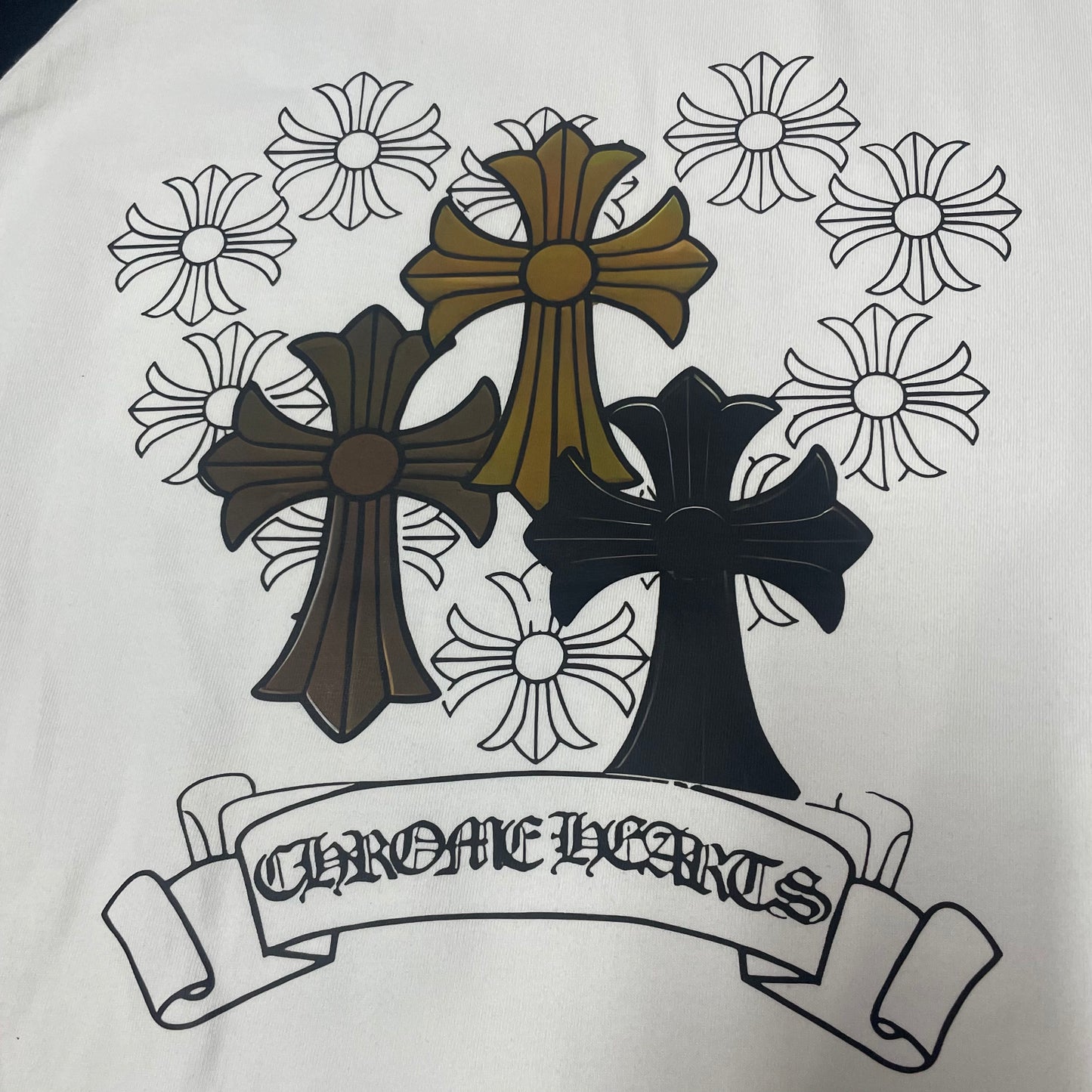Chrome Hearts Triple Cross Daisy Raglan Long Sleeve T-Shirt