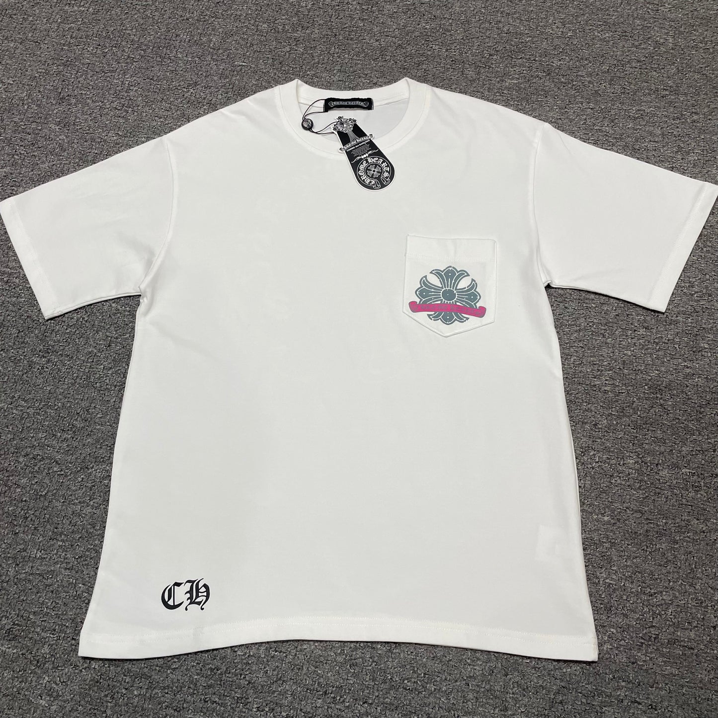 Chrome Hearts Cemetery Cross Pocket T-Shirt | Pink Graphic Streetwear Tee Wholesale