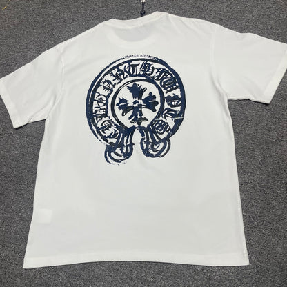 Chrome Hearts Distressed Horseshoe Cross T-Shirt | White Gothic Graphic Tee Wholesale