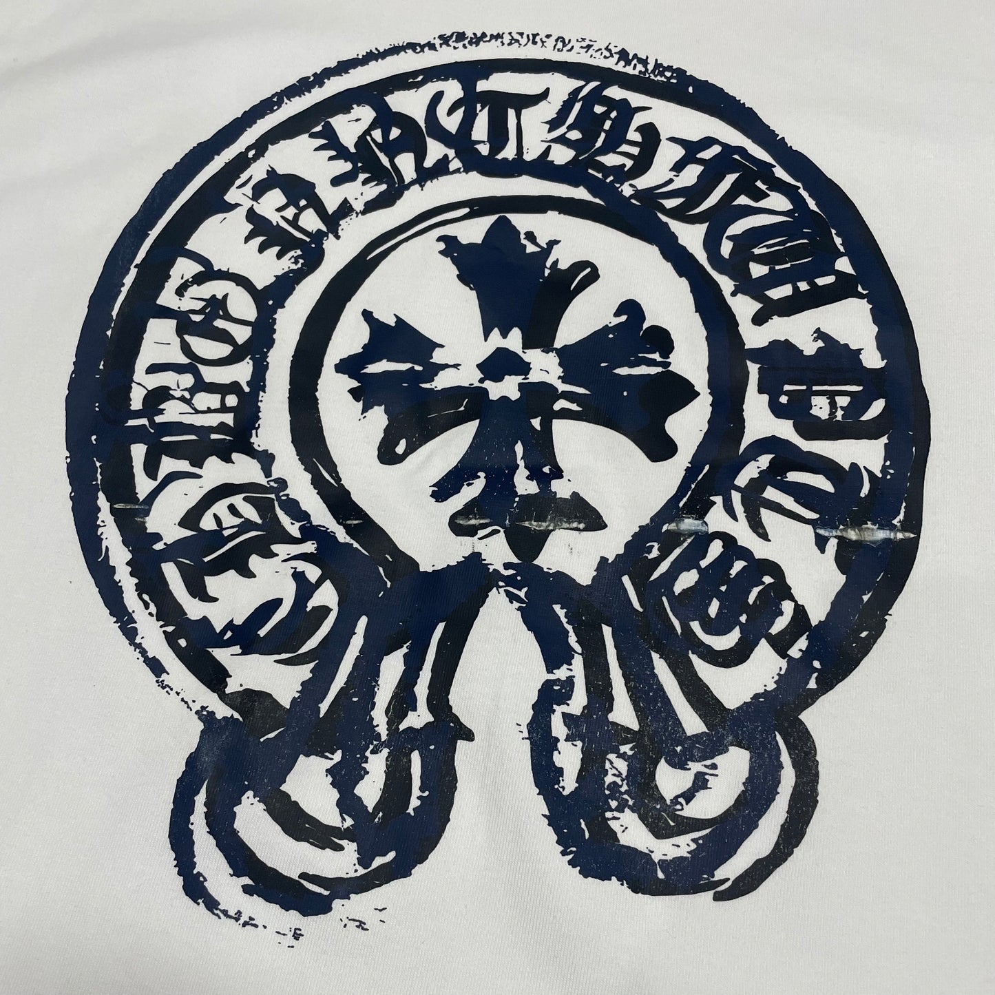 Chrome Hearts Distressed Horseshoe Cross T-Shirt | White Gothic Graphic Tee Wholesale