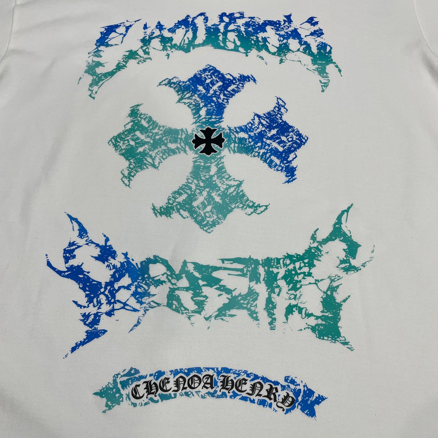 Chrome Hearts Distressed Cross Graphic T-Shirt | Gradient Cross Streetwear Tee Wholesale
