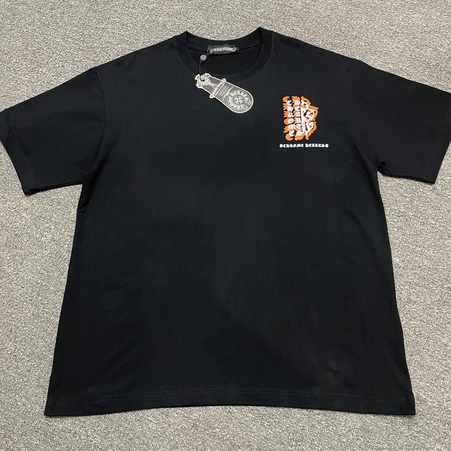 Chrome Hearts Orange Floral Cross Graphic T-Shirt | Distressed Gothic Tee Wholesale