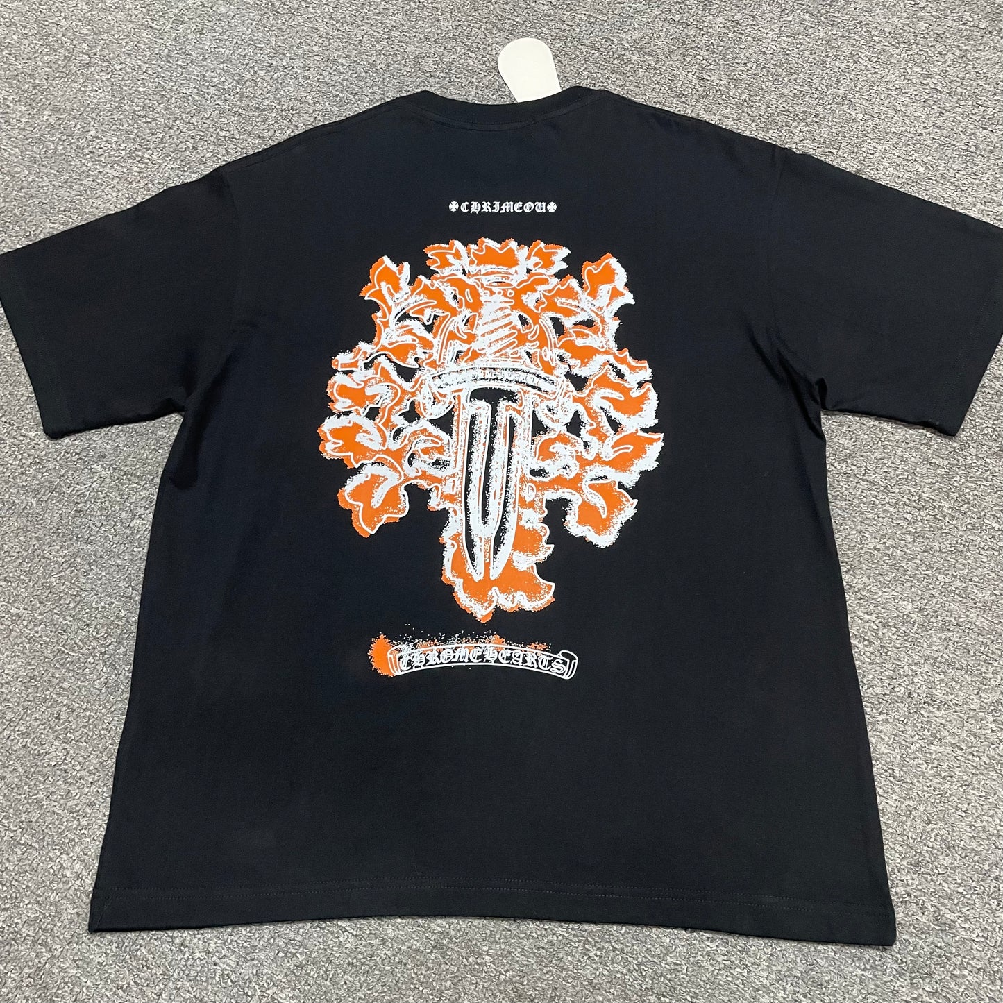 Chrome Hearts Orange Floral Cross Graphic T-Shirt | Distressed Gothic Tee Wholesale