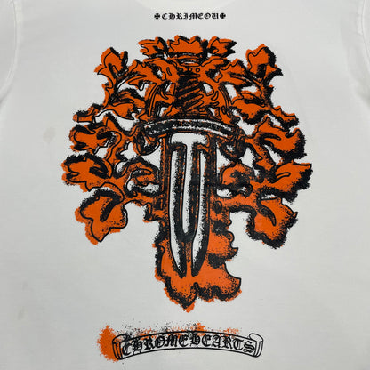 Chrome Hearts Orange Floral Cross Graphic T-Shirt | Distressed Gothic Tee Wholesale