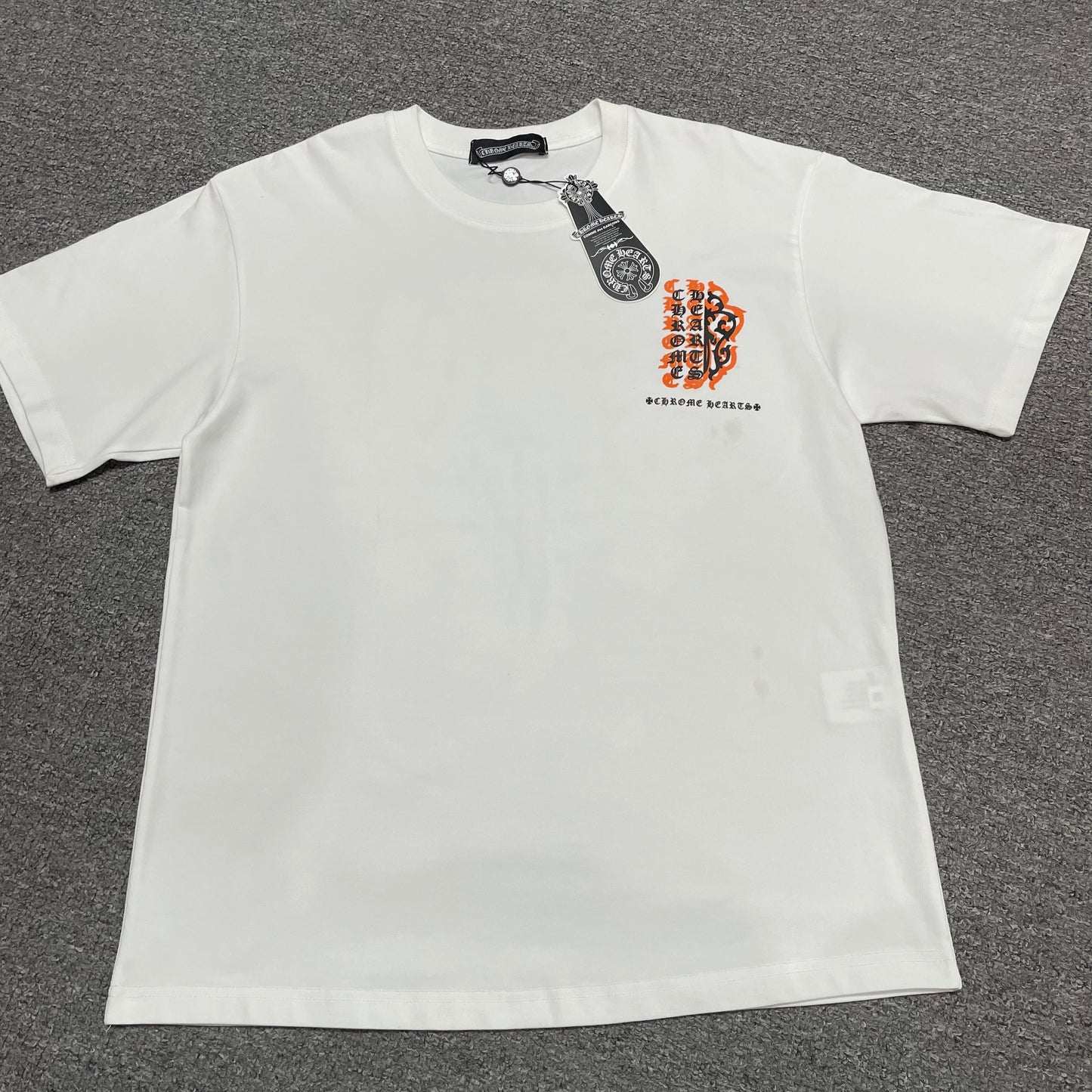 Chrome Hearts Orange Floral Cross Graphic T-Shirt | Distressed Gothic Tee Wholesale