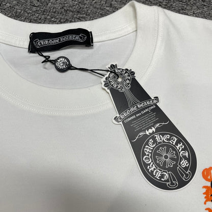 Chrome Hearts Orange Floral Cross Graphic T-Shirt | Distressed Gothic Tee Wholesale