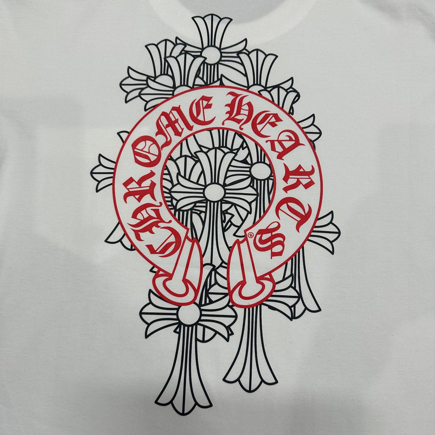 Chrome Hearts Cemetery Cross Red Horseshoe T-Shirt