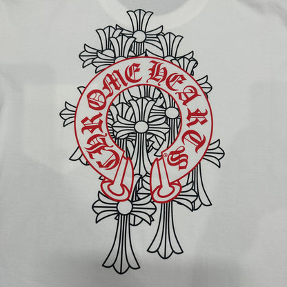 Chrome Hearts Cemetery Cross Red Horseshoe T-Shirt