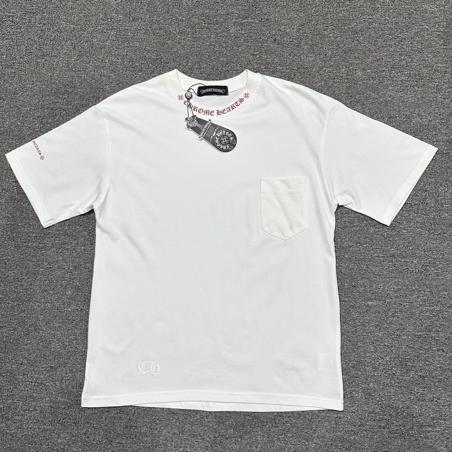 Chrome Hearts Pink Neck Logo Pocket T-Shirt