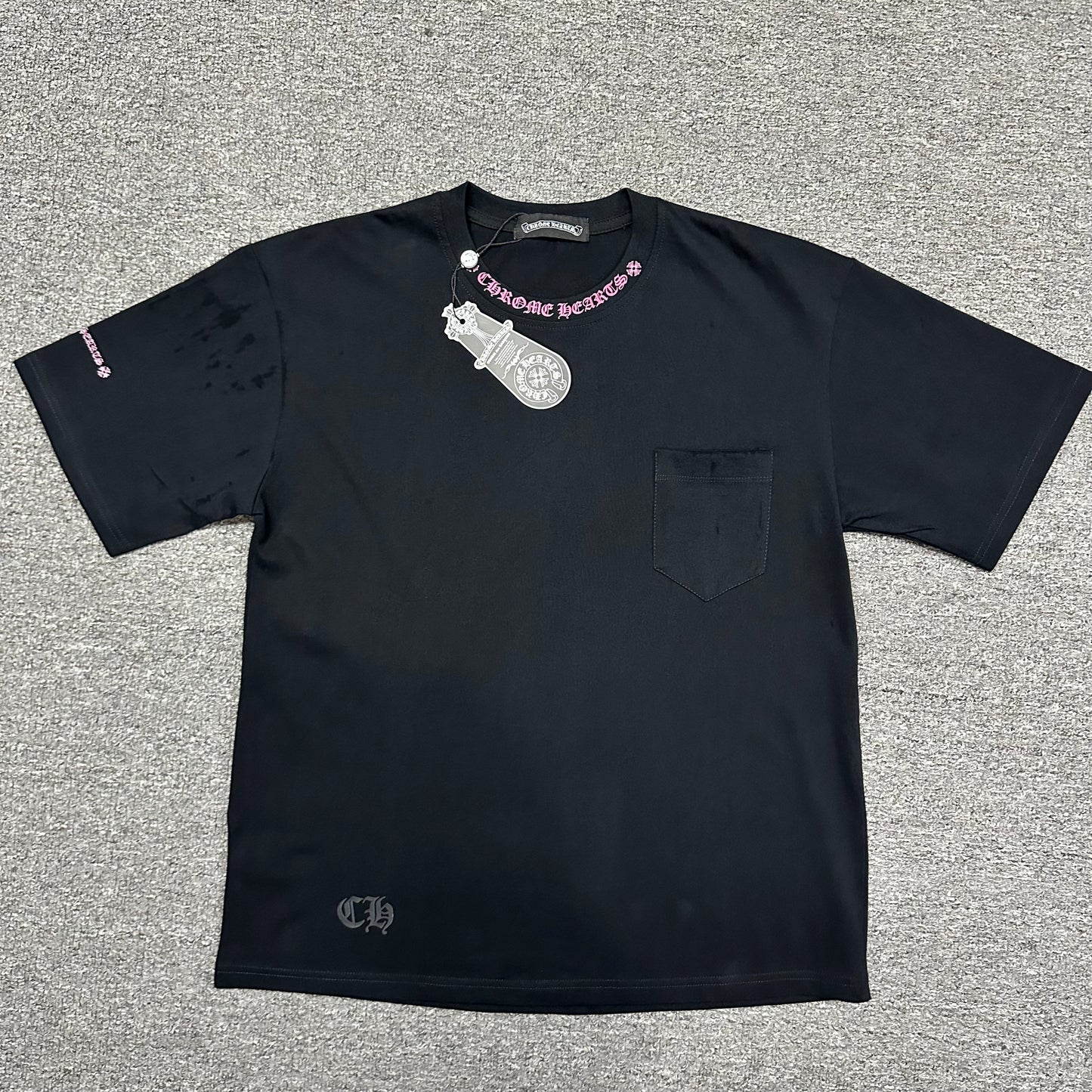 Chrome Hearts Pink Neck Logo Pocket T-Shirt