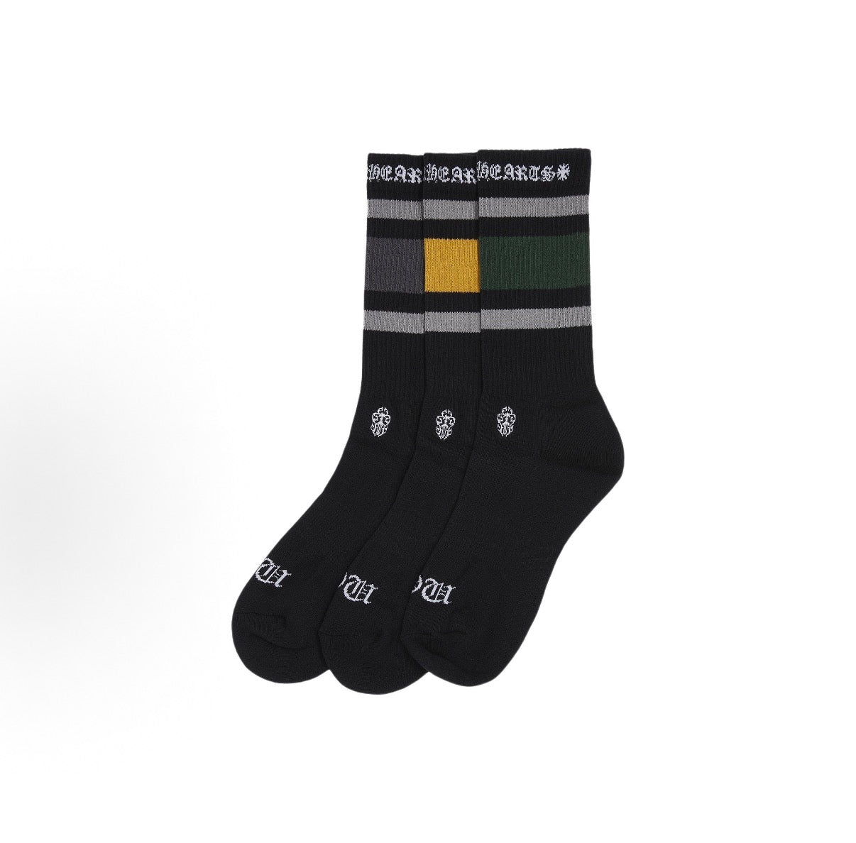 Chrome Hearts Black Gold Stripe Socks 3-Pack