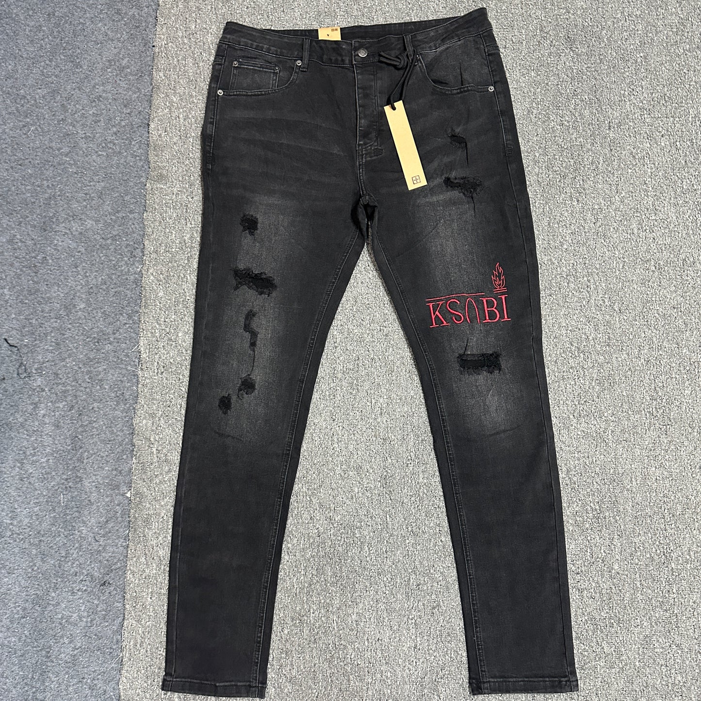 Ksubi Chitch Red Logo Distressed Jeans Washed Black