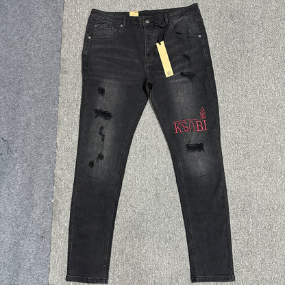 Ksubi Chitch Red Logo Distressed Jeans Washed Black