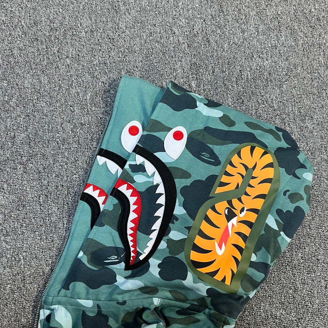 BAPE Color Camo Shark Wide Full Zip Double Hoodie