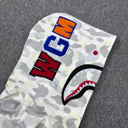 A Bathing Ape (BAPE) White City Camo Shark Full Zip Hoodie