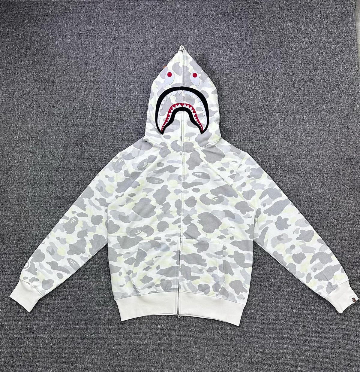 A Bathing Ape (BAPE) White City Camo Shark Full Zip Hoodie