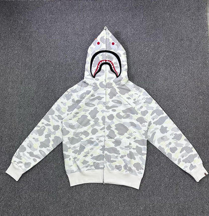 A Bathing Ape (BAPE) White City Camo Shark Full Zip Hoodie