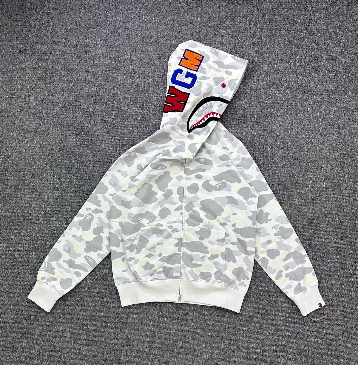 A Bathing Ape (BAPE) White City Camo Shark Full Zip Hoodie