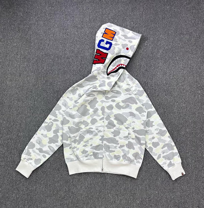 A Bathing Ape (BAPE) White City Camo Shark Full Zip Hoodie