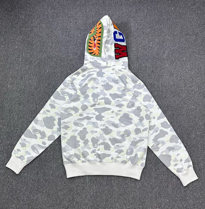 A Bathing Ape (BAPE) White City Camo Shark Full Zip Hoodie