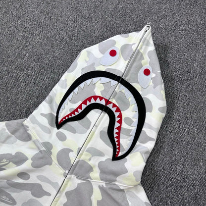 A Bathing Ape (BAPE) White City Camo Shark Full Zip Hoodie