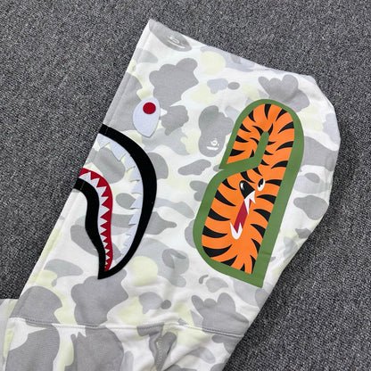 A Bathing Ape (BAPE) White City Camo Shark Full Zip Hoodie