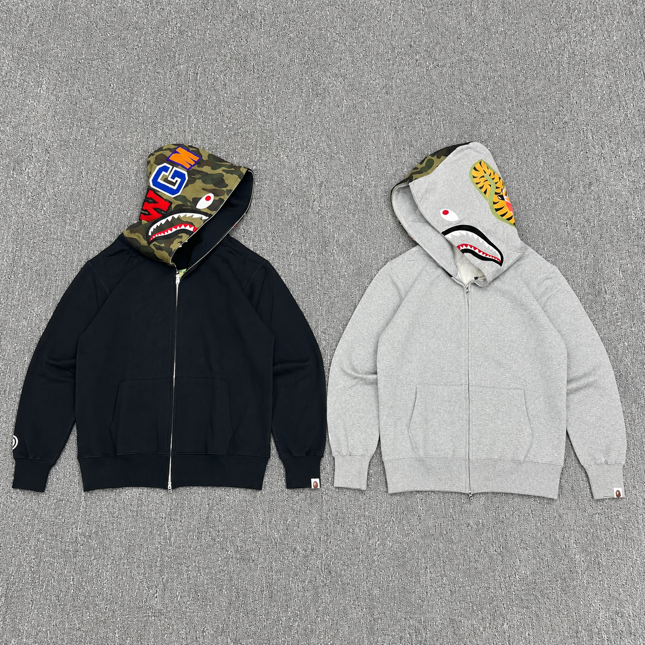 A Bathing Ape (BAPE) 1st Green Camo Half Shark Full Zip Hoodie
