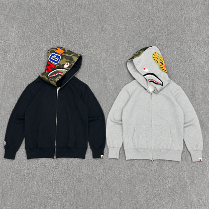 A Bathing Ape (BAPE) 1st Green Camo Half Shark Full Zip Hoodie