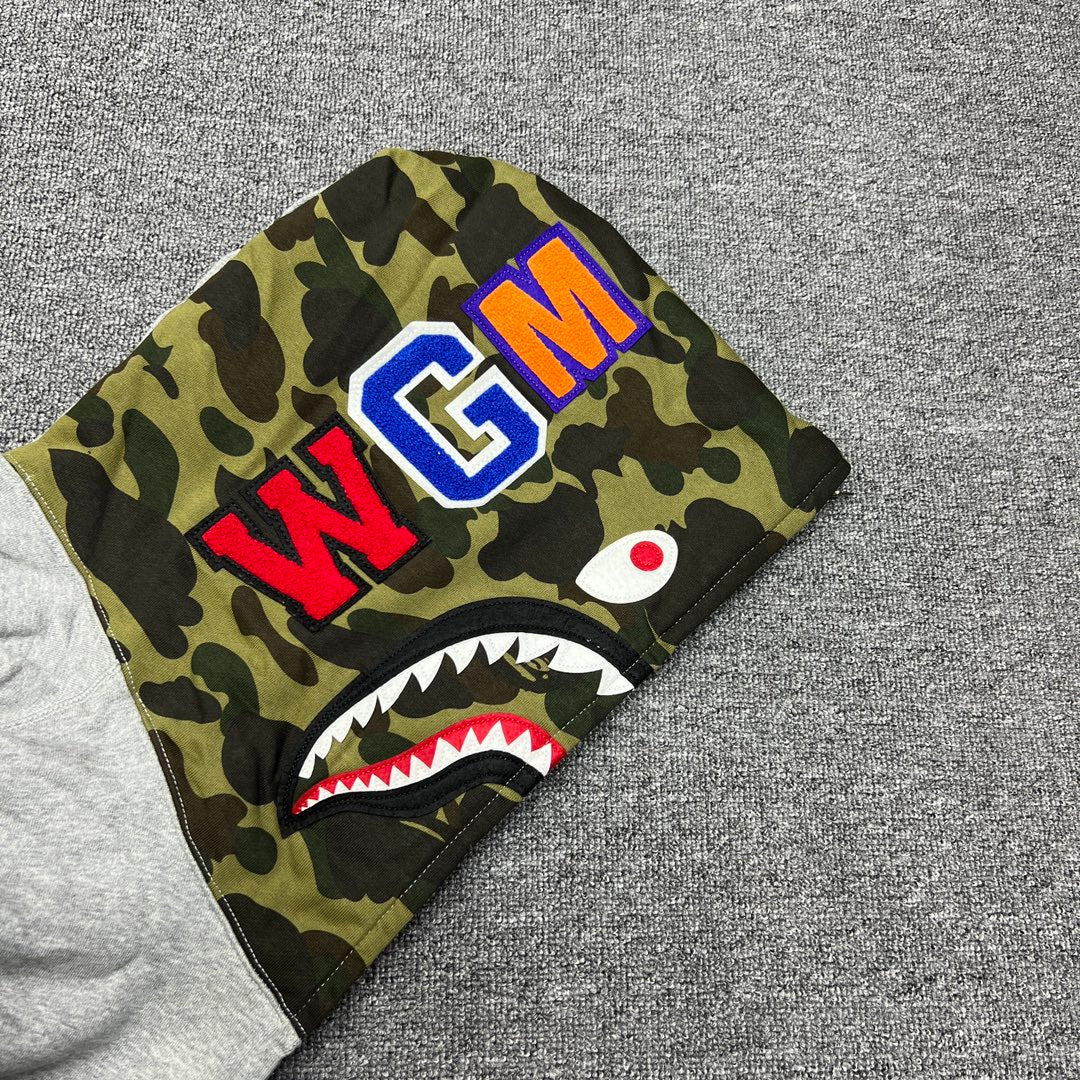 A Bathing Ape (BAPE) 1st Green Camo Half Shark Full Zip Hoodie