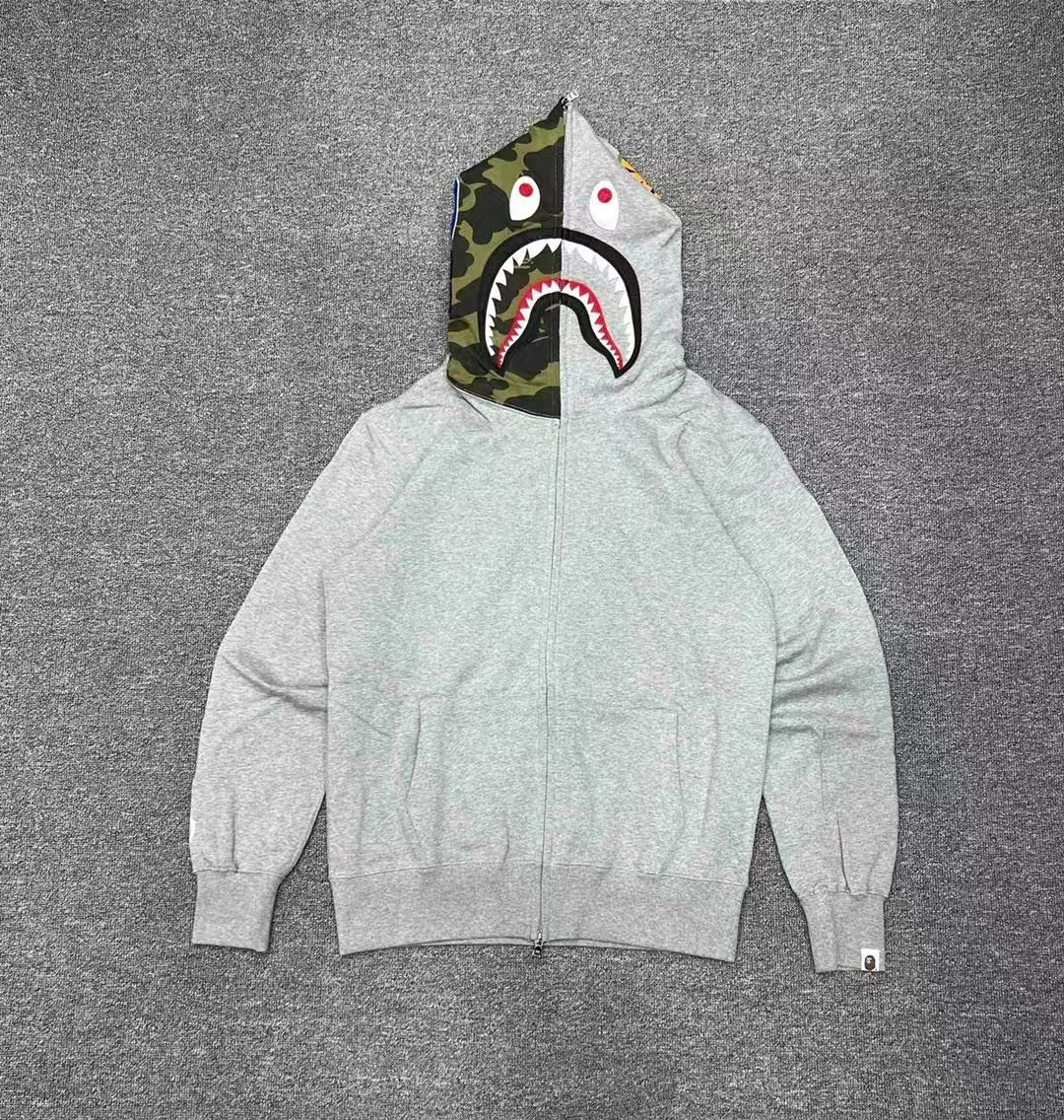 A Bathing Ape (BAPE) 1st Green Camo Half Shark Full Zip Hoodie