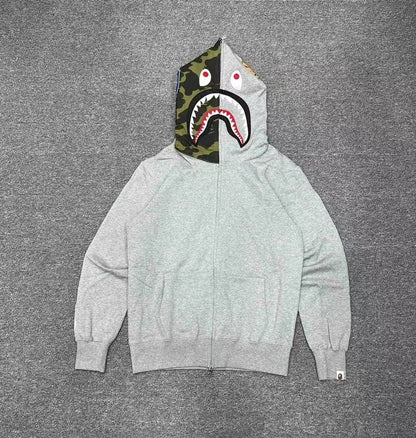 A Bathing Ape (BAPE) 1st Green Camo Half Shark Full Zip Hoodie