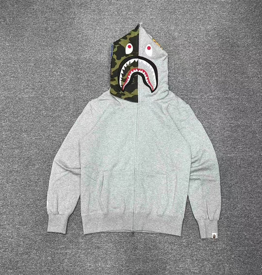 A Bathing Ape (BAPE) 1st Green Camo Half Shark Full Zip Hoodie