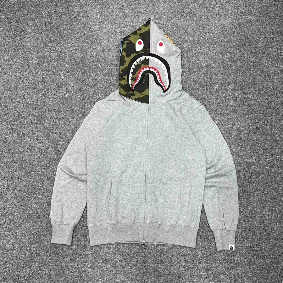 A Bathing Ape (BAPE) 1st Green Camo Half Shark Full Zip Hoodie