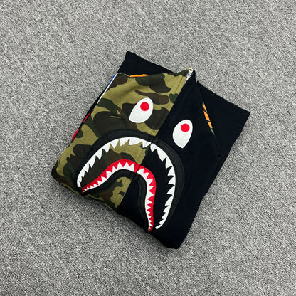 A Bathing Ape (BAPE) 1st Green Camo Half Shark Full Zip Hoodie