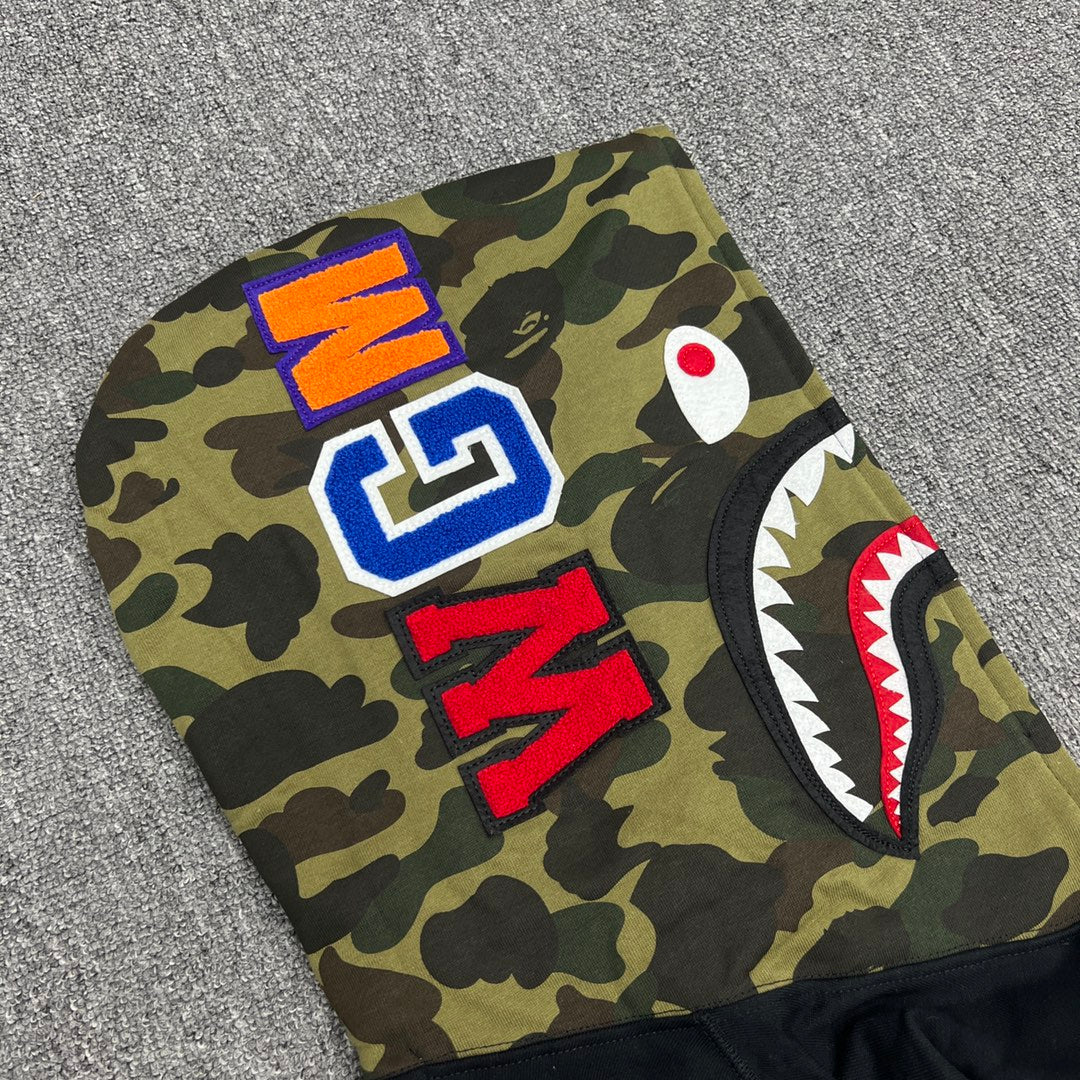 A Bathing Ape (BAPE) 1st Green Camo Half Shark Full Zip Hoodie