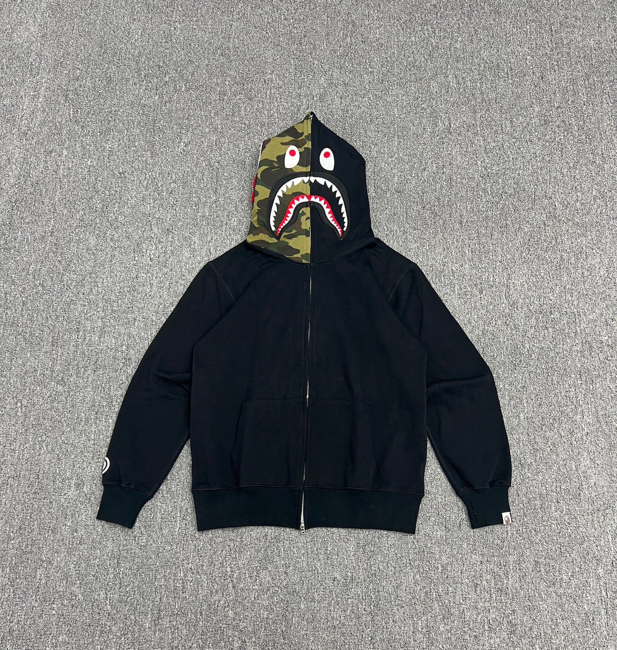 A Bathing Ape (BAPE) 1st Green Camo Half Shark Full Zip Hoodie