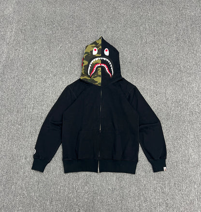 A Bathing Ape (BAPE) 1st Green Camo Half Shark Full Zip Hoodie
