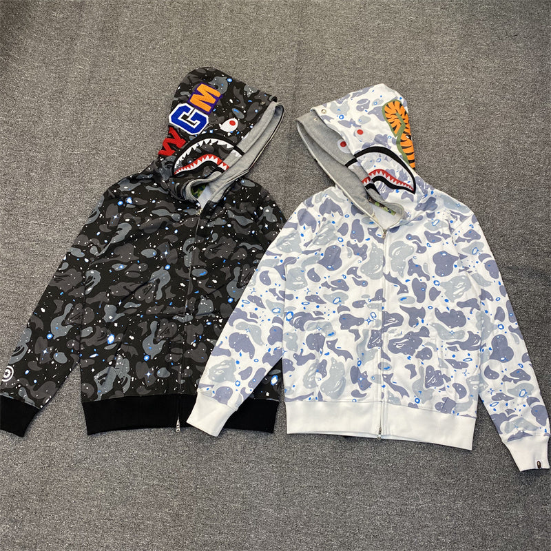 A Bathing Ape (BAPE) Space Camo Shark Full Zip Hoodie