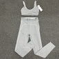 ALO Alosoft Heart Throb Bra and High-Waist Legging Set in Athletic Heather Grey White front view
