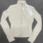 ALO Airbrush Corset Full Zip Jacket in Ivory front view with sculpted contour seams