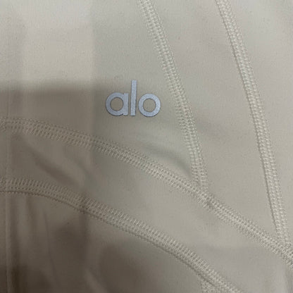 ALO chest logo close-up on Ivory Airbrush Corset Full Zip Jacket