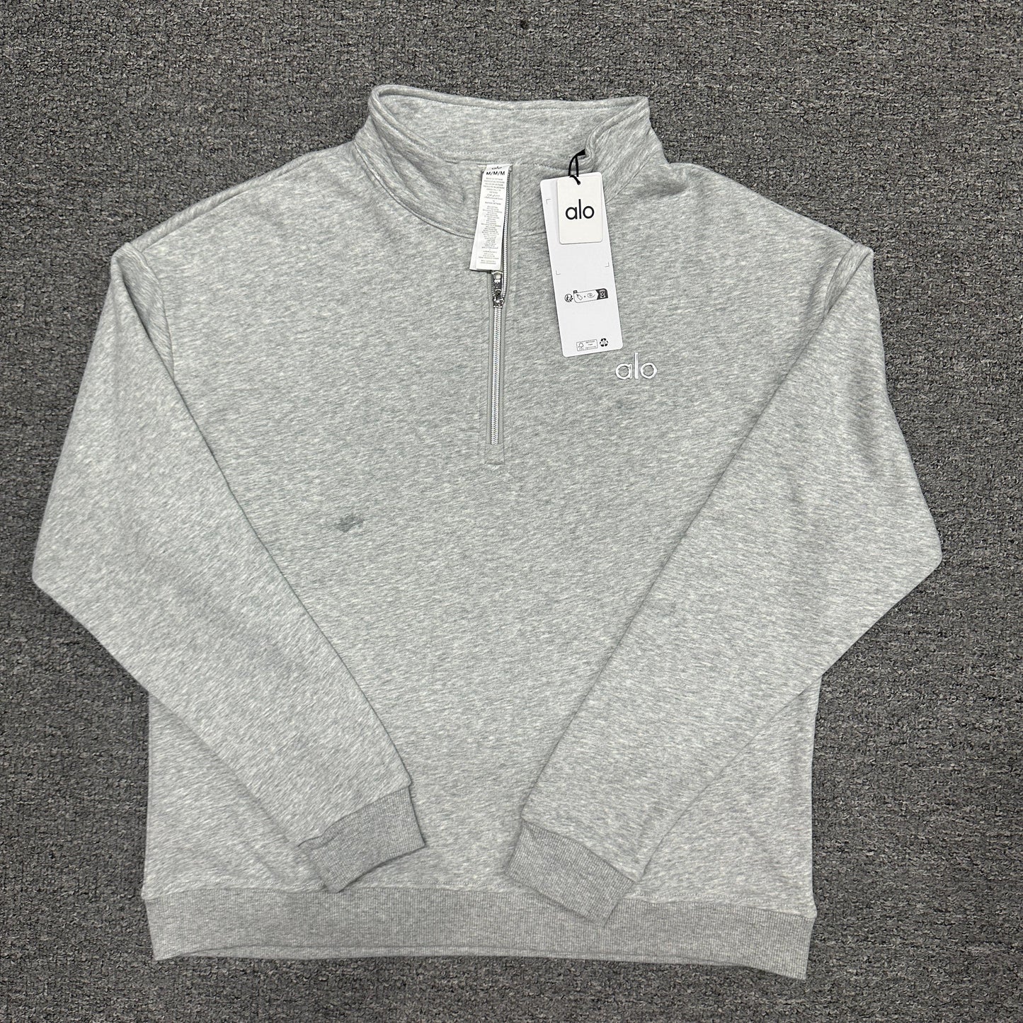 ALO Accolade 1/4 Zip Pullover in Athletic Heather Grey front view