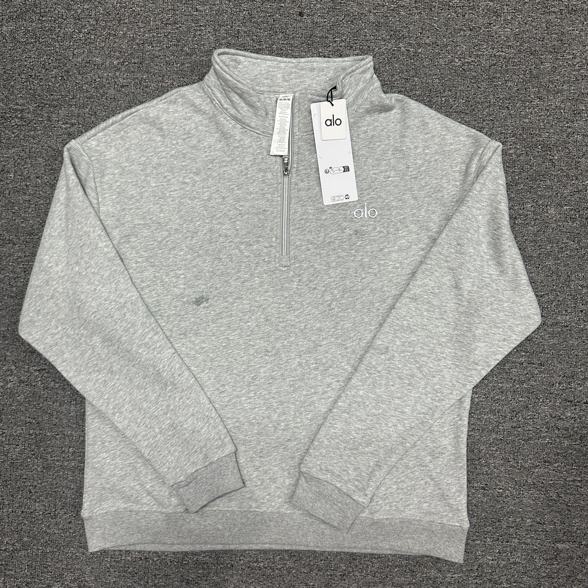 ALO Accolade 1/4 Zip Pullover in Athletic Heather Grey front view
