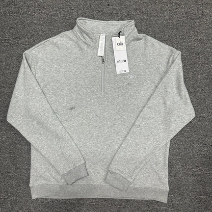 ALO Accolade 1/4 Zip Pullover in Athletic Heather Grey front view
