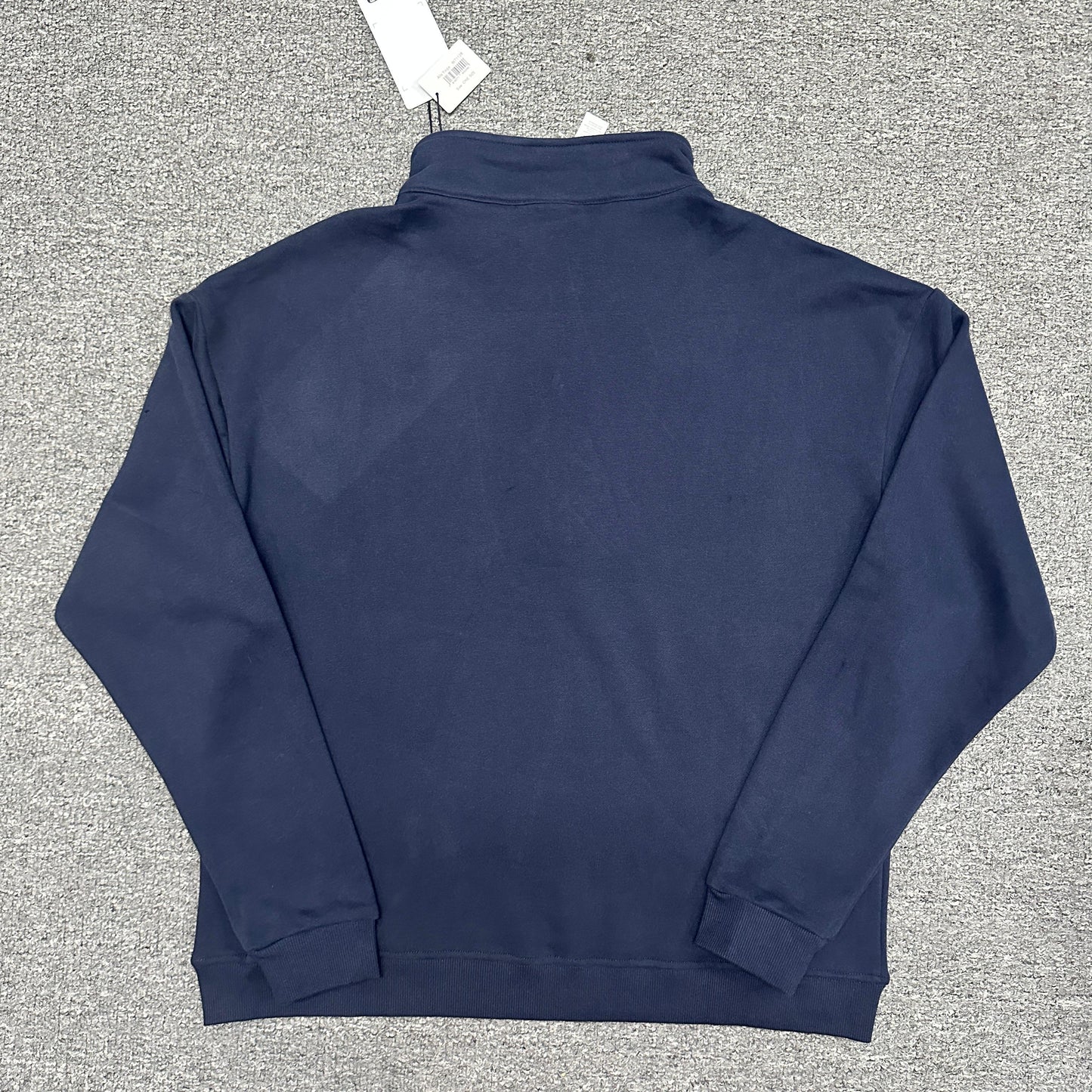 ALO Accolade 1/4 Zip Pullover in Navy back view showing the relaxed unisex fit