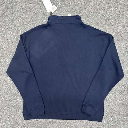 ALO Accolade 1/4 Zip Pullover in Navy back view showing the relaxed unisex fit