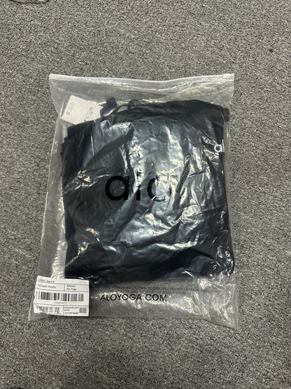 Embroidered ALO chest logo close-up on Black Accolade Hoodie