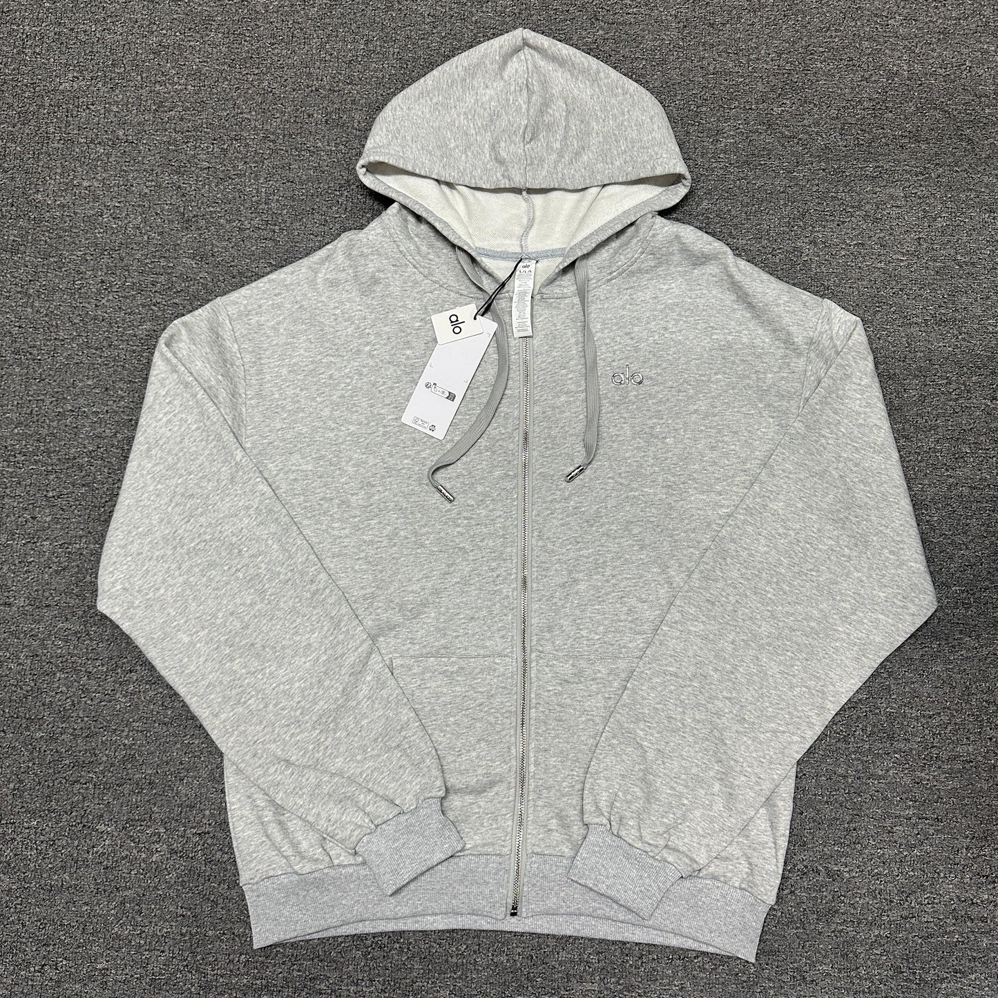 ALO Accolade Full Zip Hoodie in Athletic Heather Grey front view