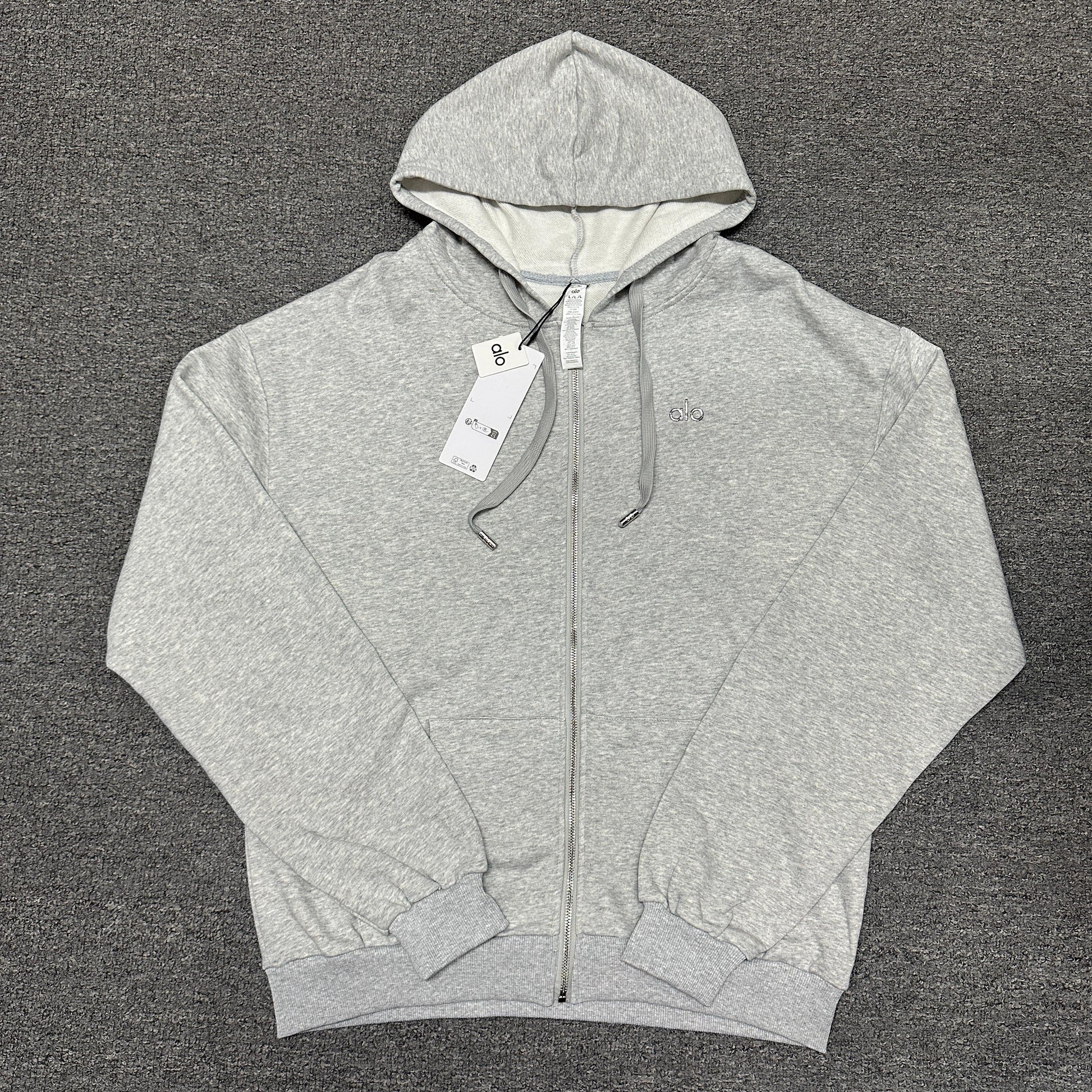 ALO Accolade Full Zip Hoodie in Athletic Heather Grey front view