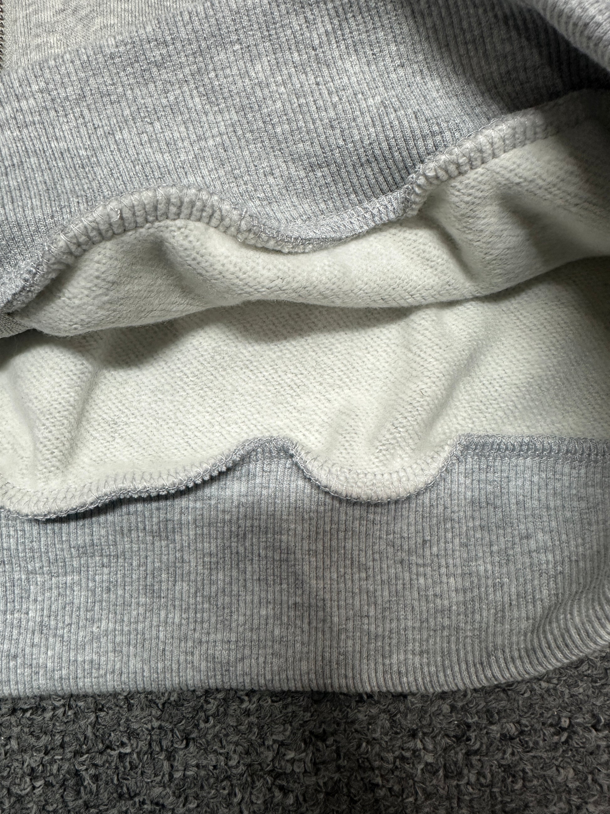 ALO Accolade Athletic Heather Grey hoodie ribbed hem and stitching detail